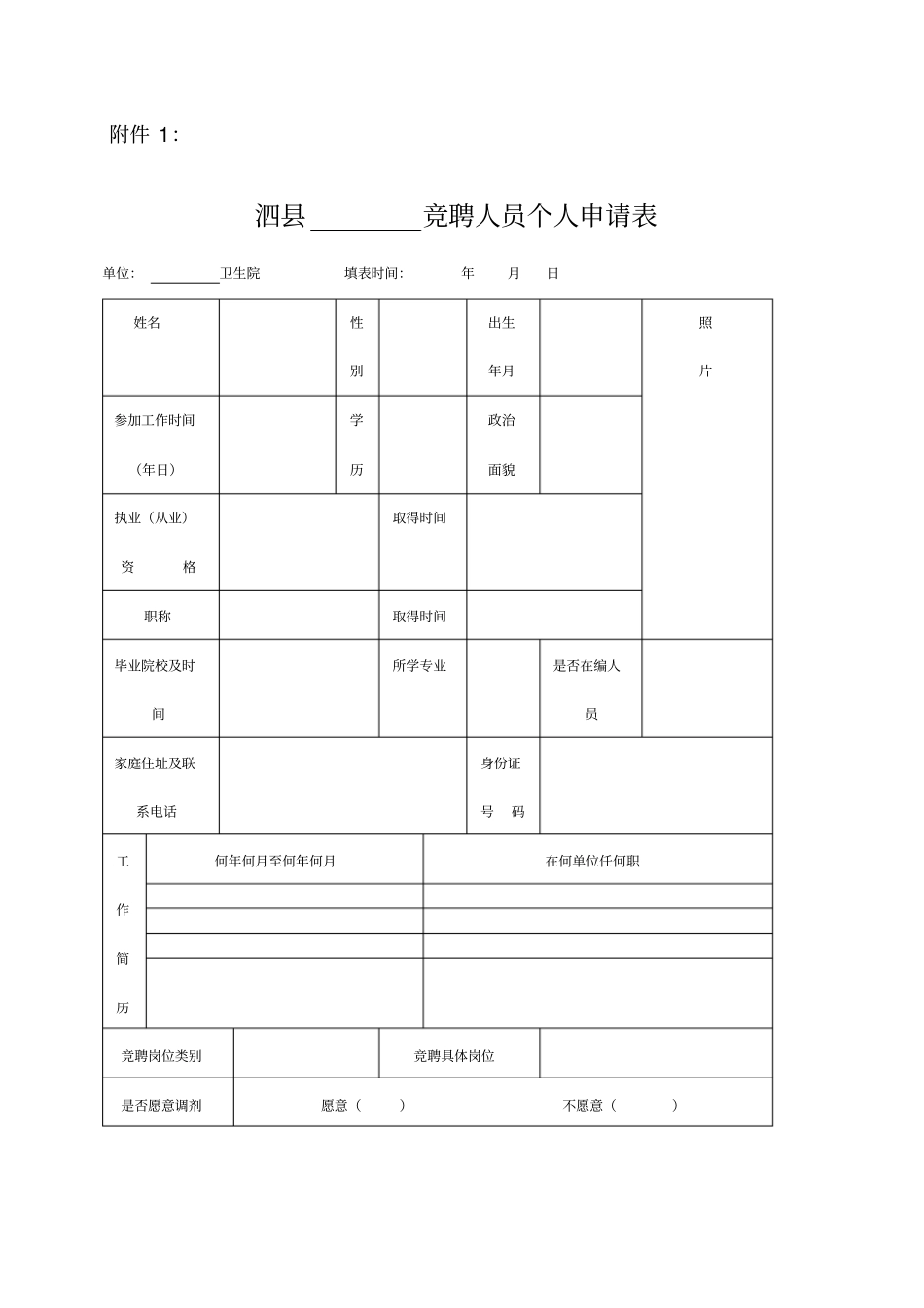 竞聘人员个人申请表_第1页