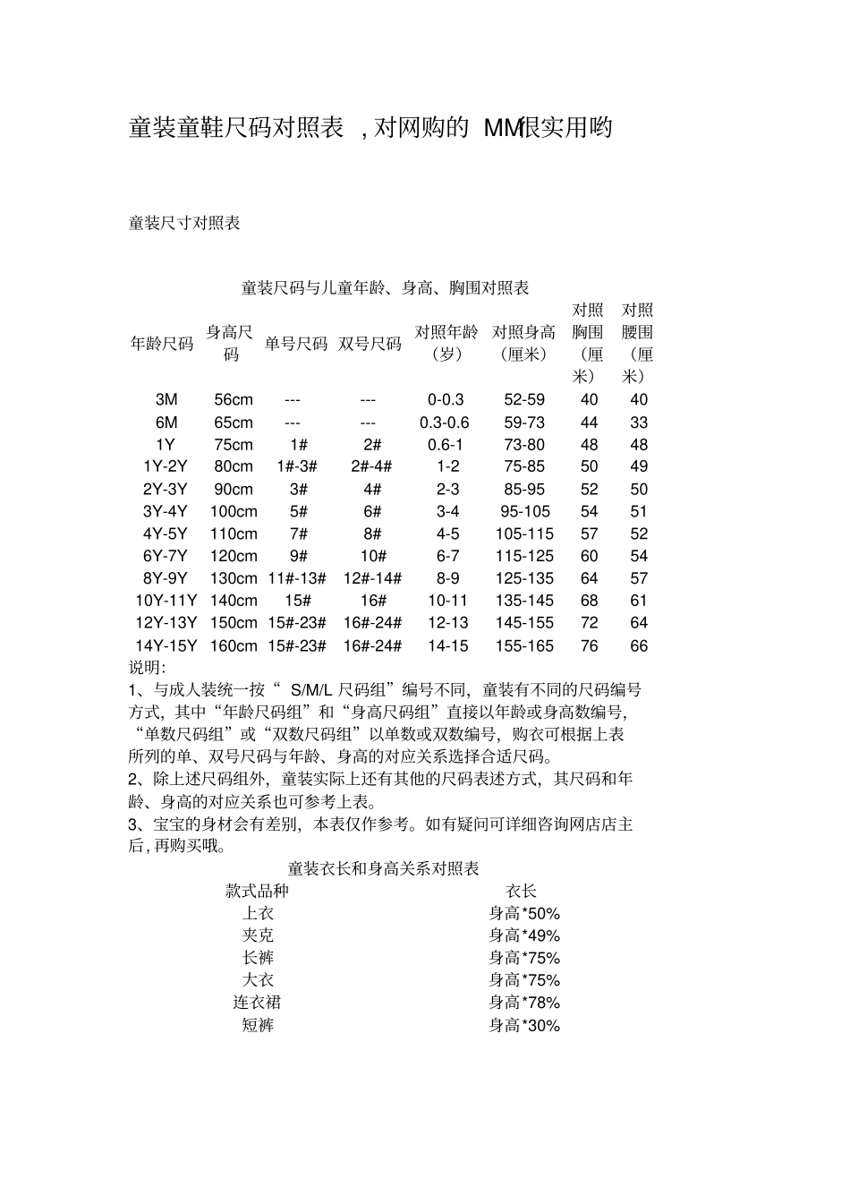 童装童鞋尺码对照_第1页