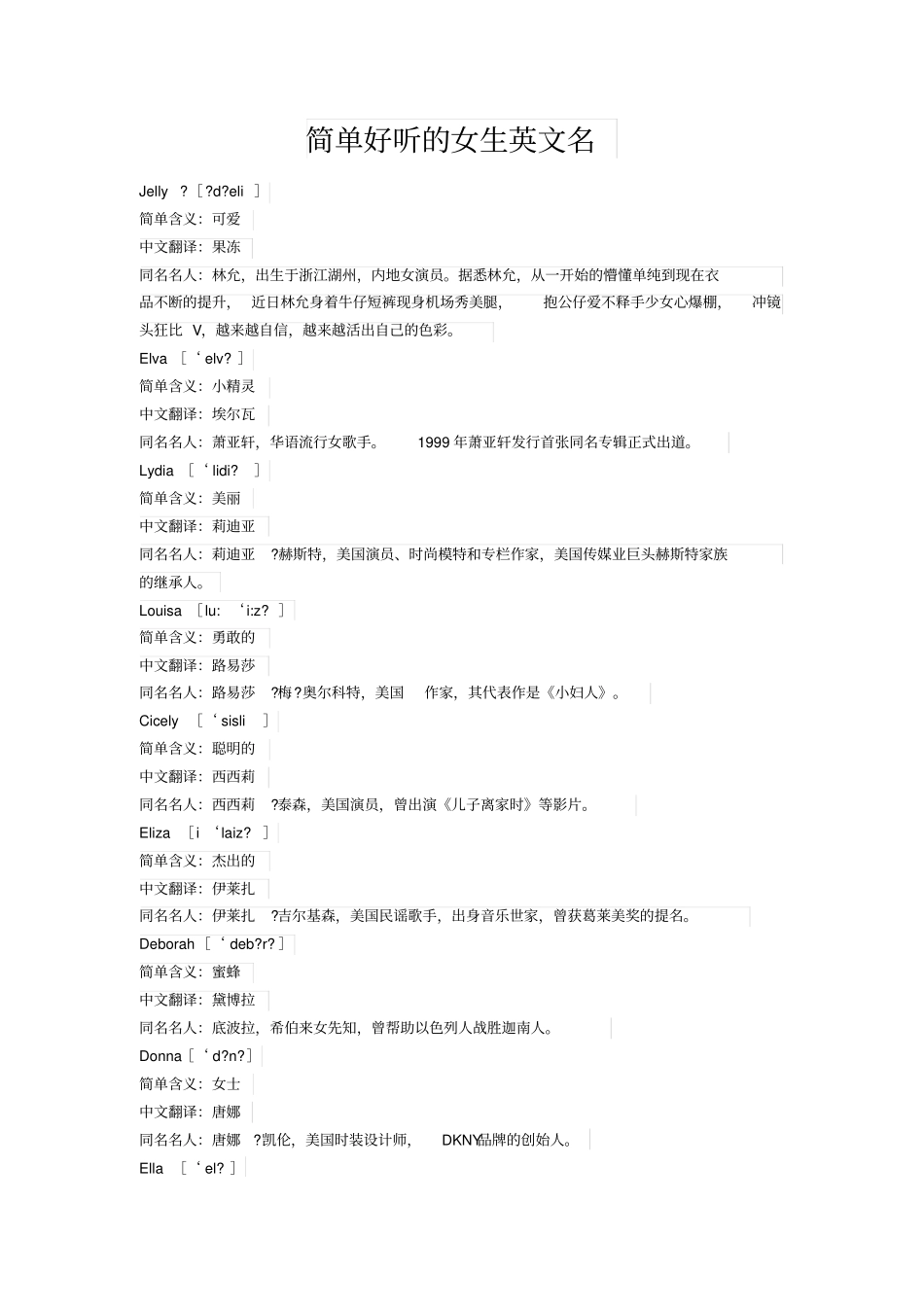 简单好听的女生英文名_第1页