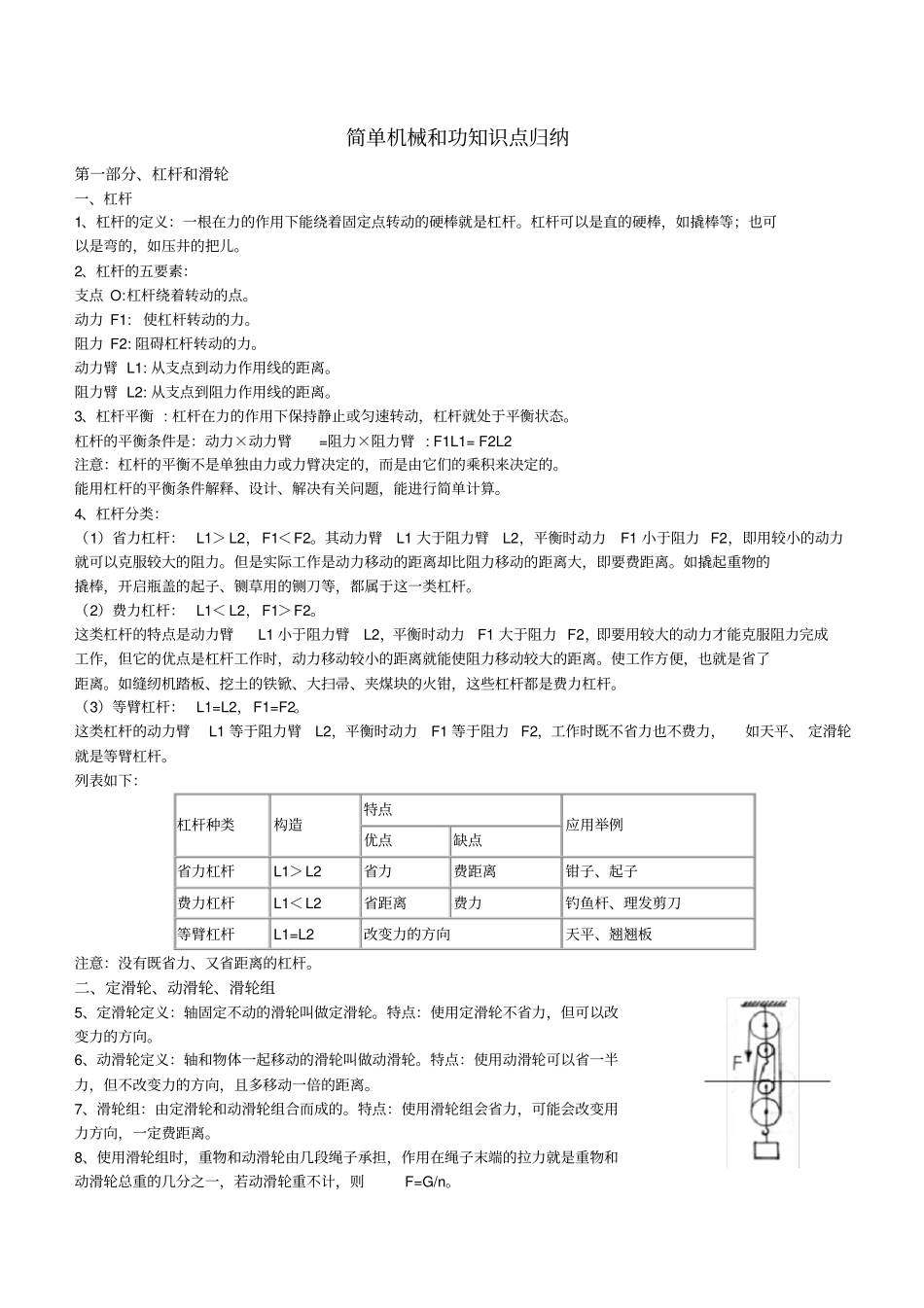 简单机械和功知识归纳_第1页