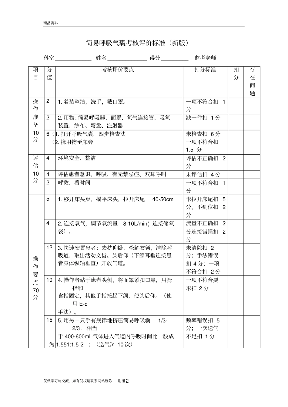 简易呼吸气囊考核标准新版教学文案_第2页