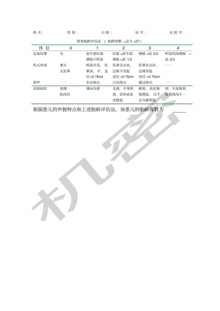 简易胎龄评价表
