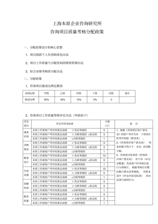 管理咨询顾问所用的咨询管理工具咨询项目质量考核分配政策
