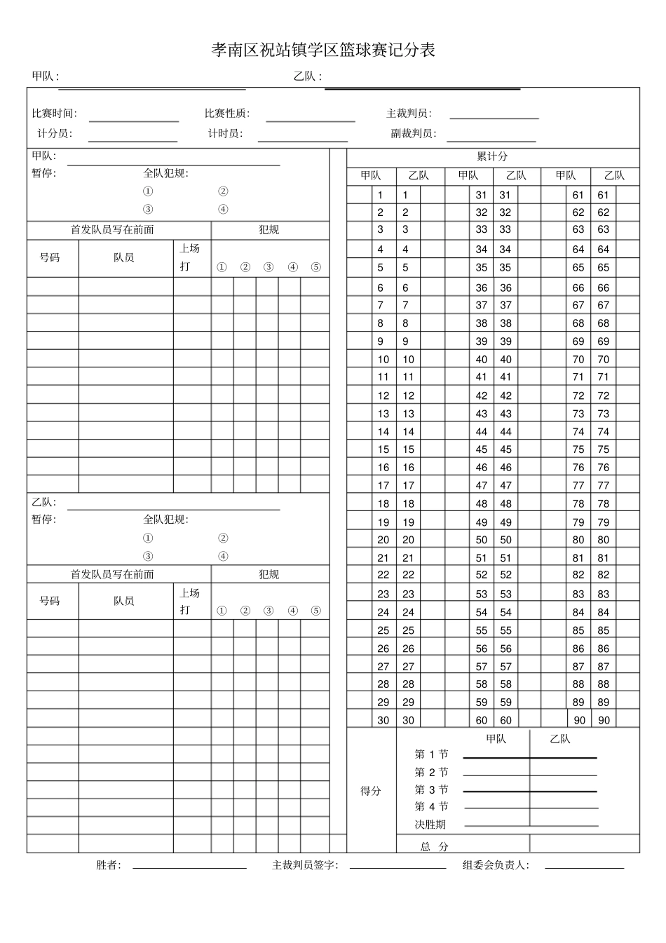篮球比赛计分表版_第1页
