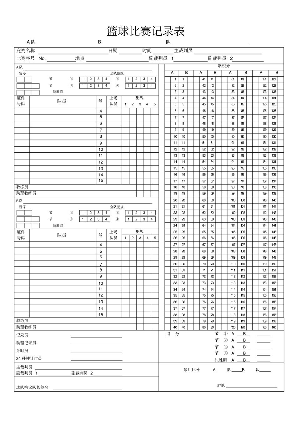 篮球比赛记分表_第1页
