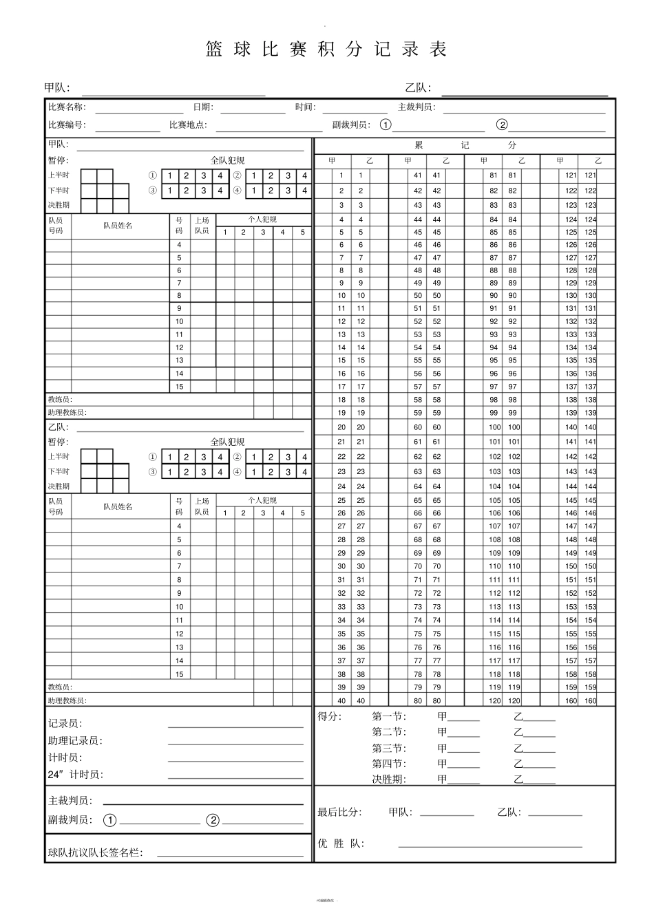 篮球比赛积分记录表格_第1页