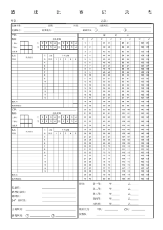 篮球比赛记录表