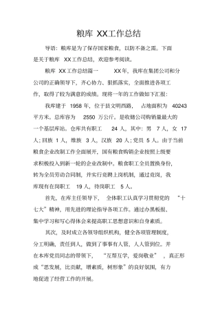 粮库工作总结