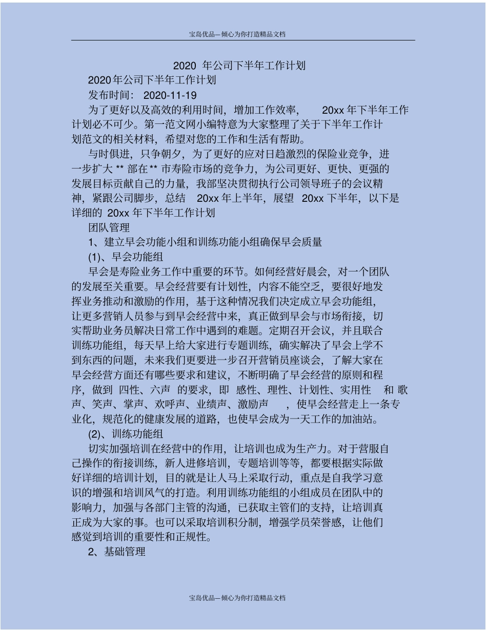 精2020年公司下半年工作计划_第2页