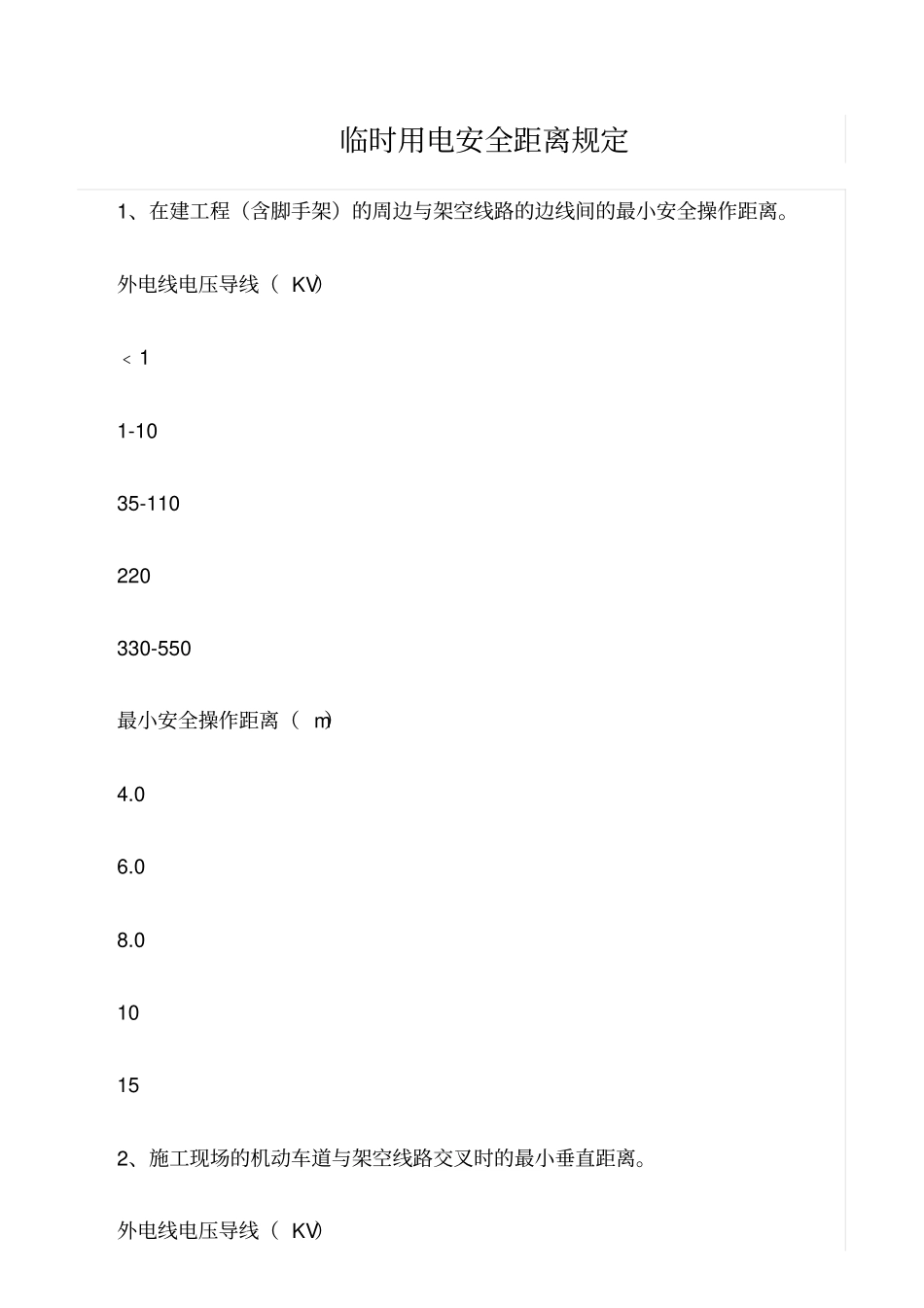 精品范文--临时用电安全距离规定_第1页