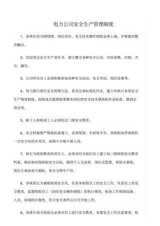 精品范文--电力公司安全生产管理制度