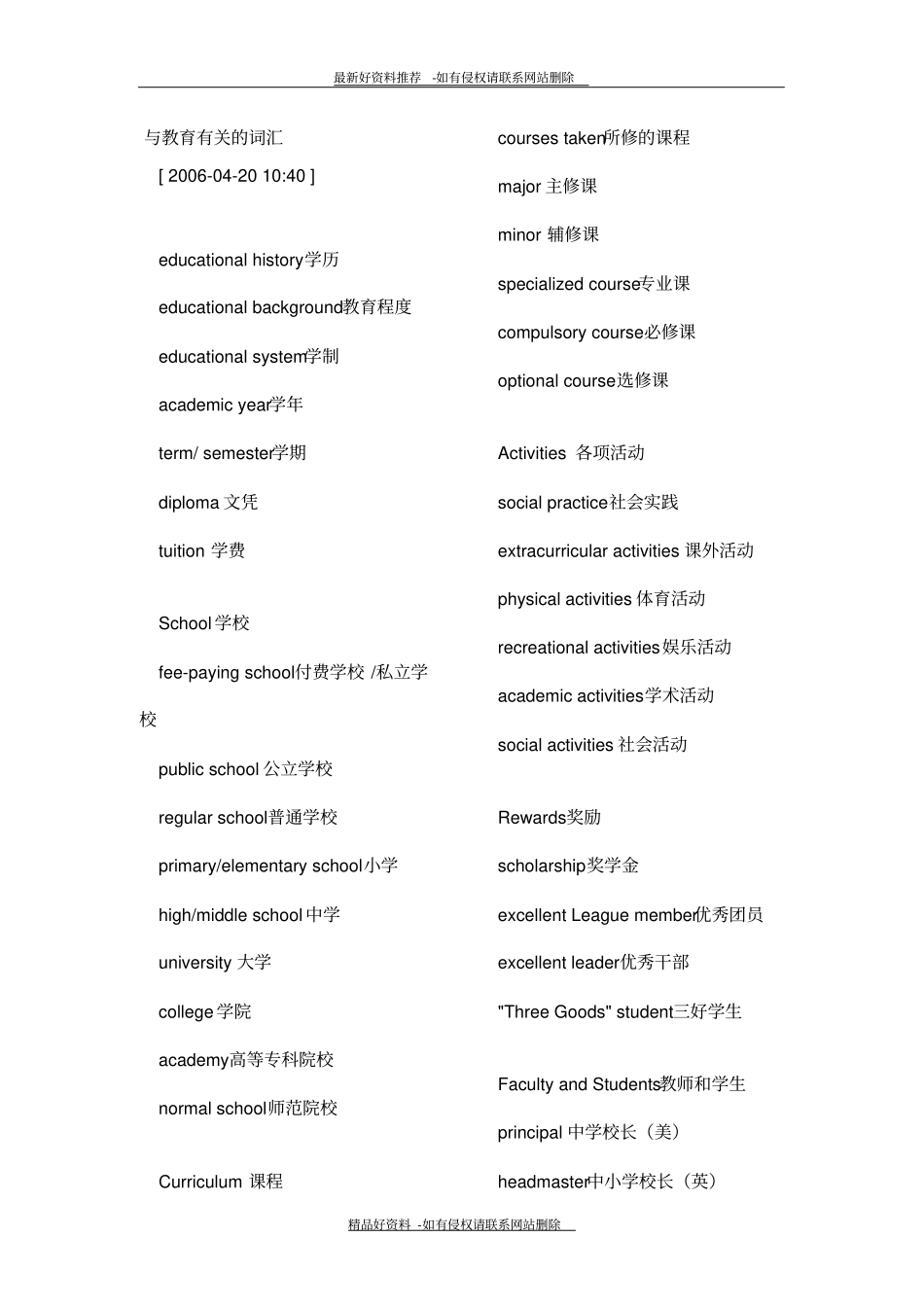 精编版教育学类考研复试之有关教育类的英语单词_第2页