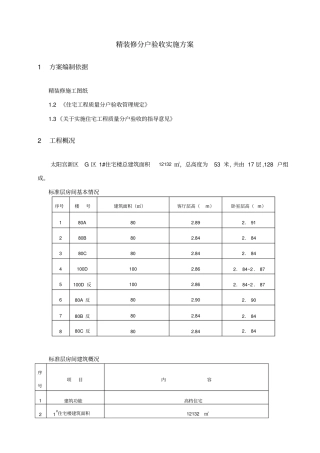 精装修分户验收方案验收计划验收内容验收数量验收标