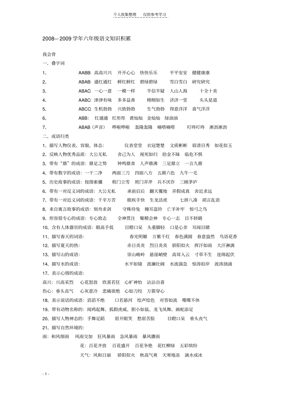 精选六年级词语诗句复习资料_第1页