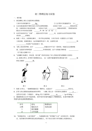 精选初二物理总复习试卷1