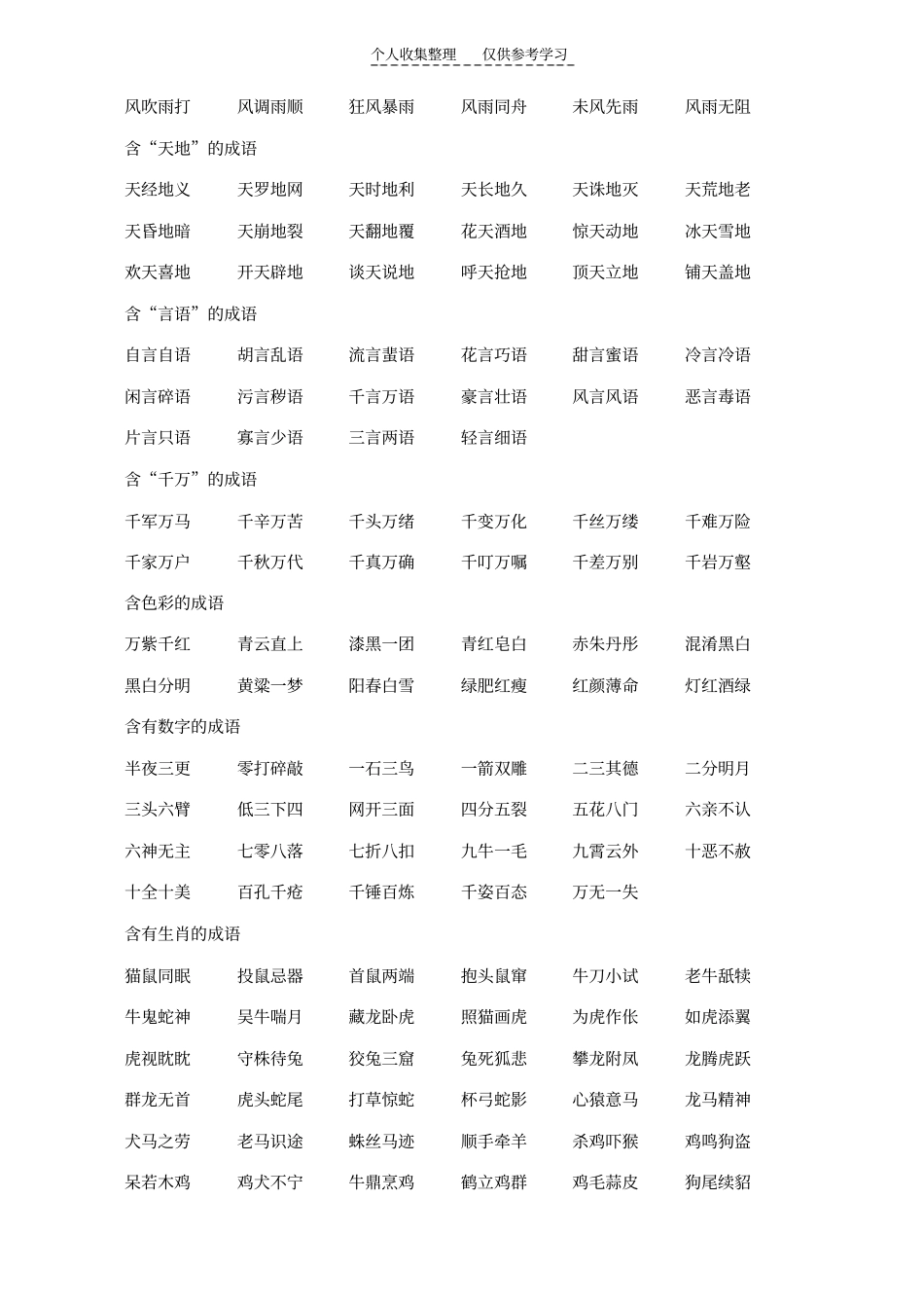 精选四年级成语归类25209_第2页