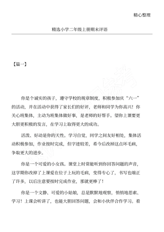 精选小学二年级上册期末评语