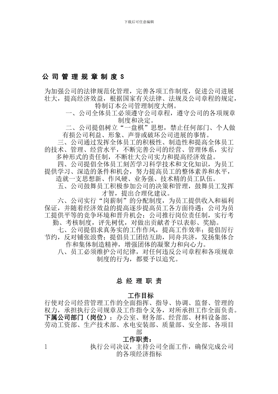 公司规章制度及各部门分工职责划分-文档_第1页