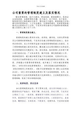 公司重要制度的建立及落实情况