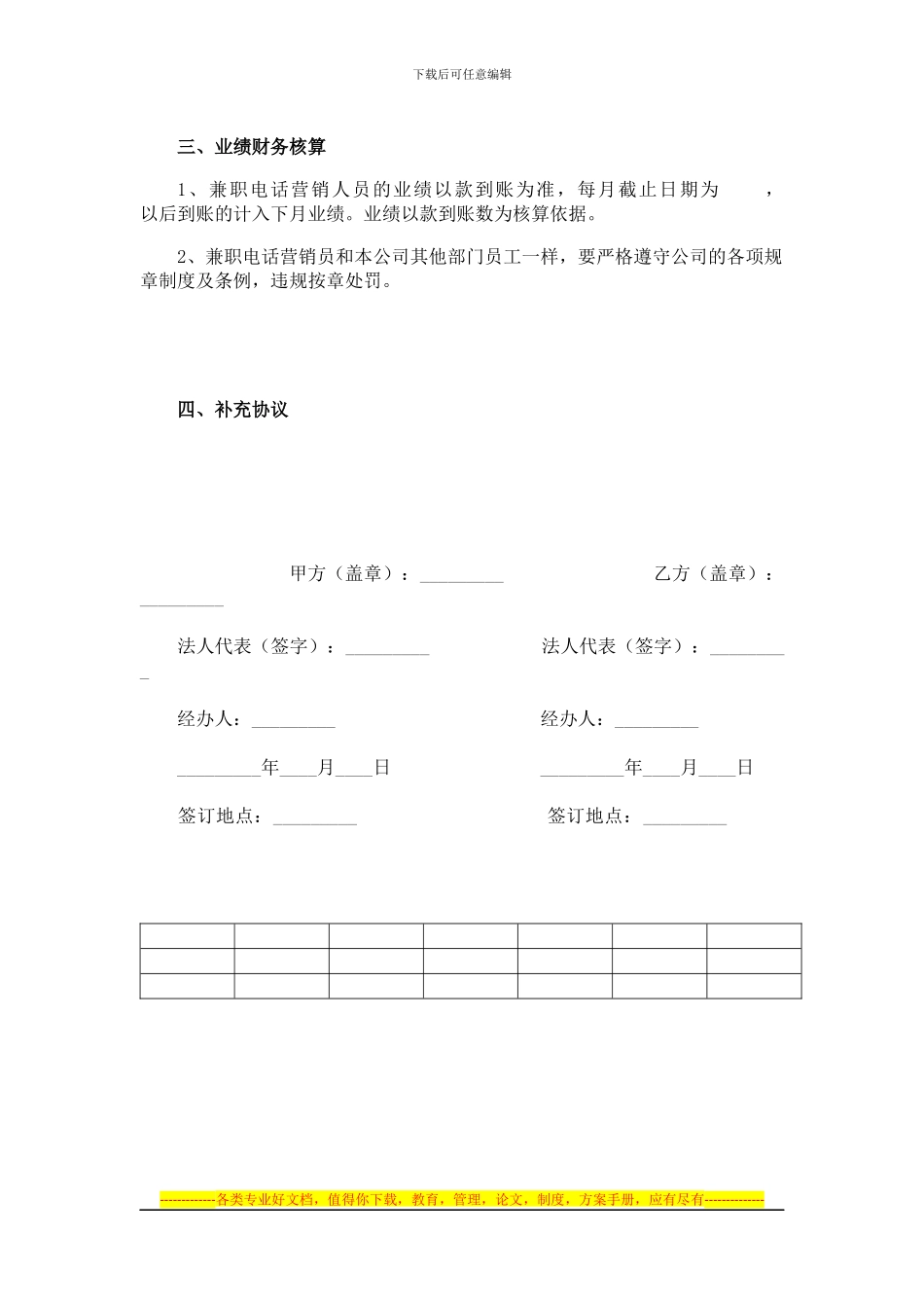 兼职电话营销人员工资待遇及提成协议_第2页