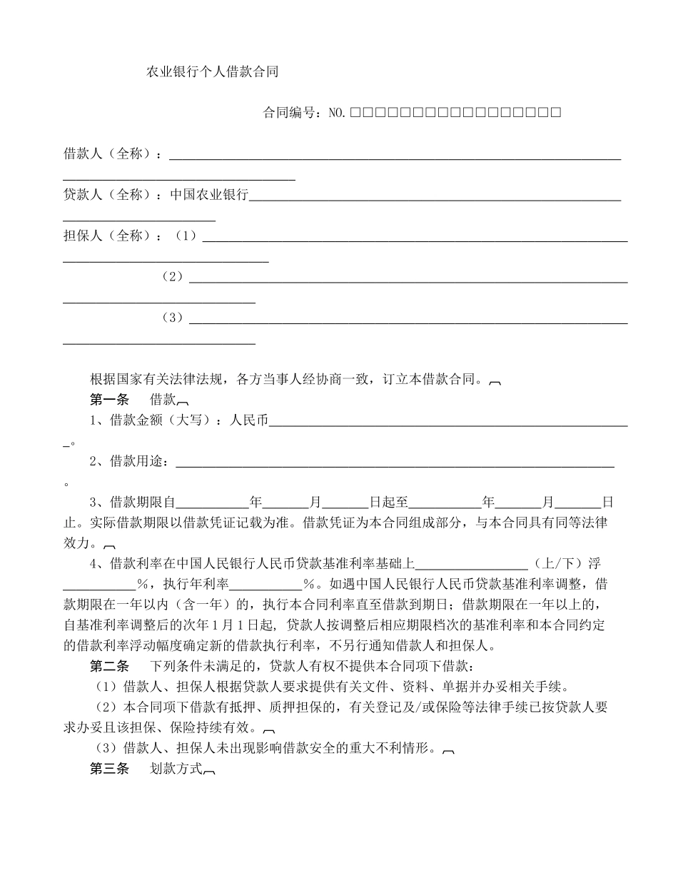 农业银行个人借款合同_第1页