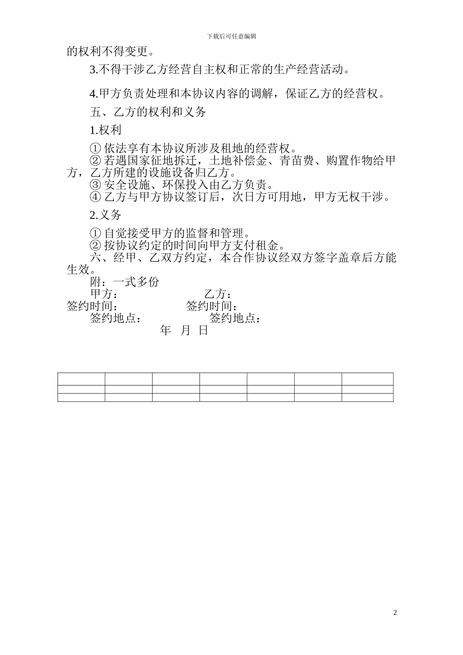 农村土地承包经营权合作协议书_第2页