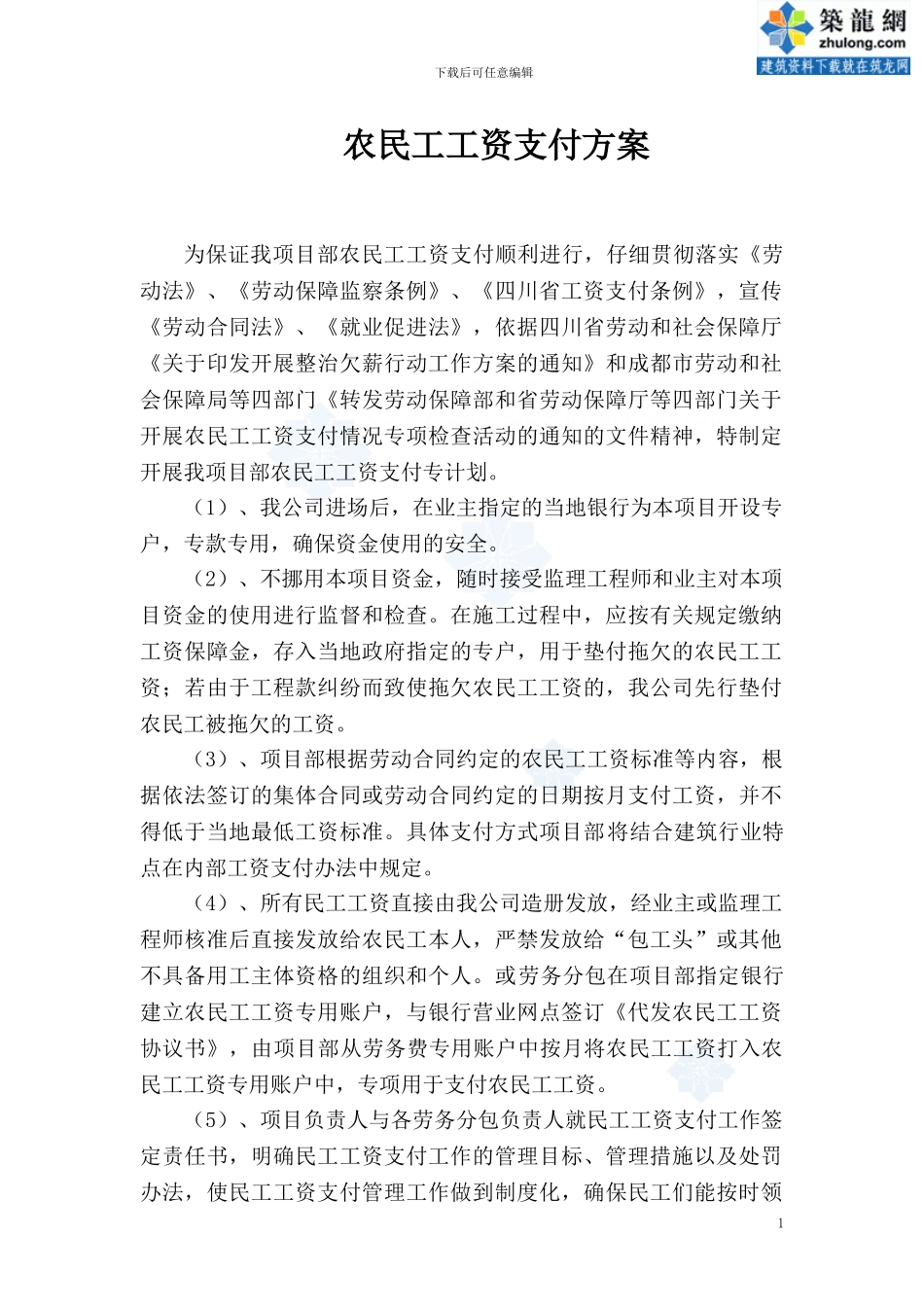 农民工工资支付方案_第1页