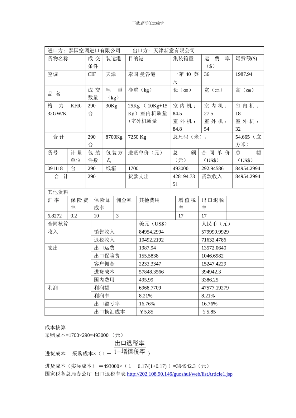 出口合同核算表_第1页