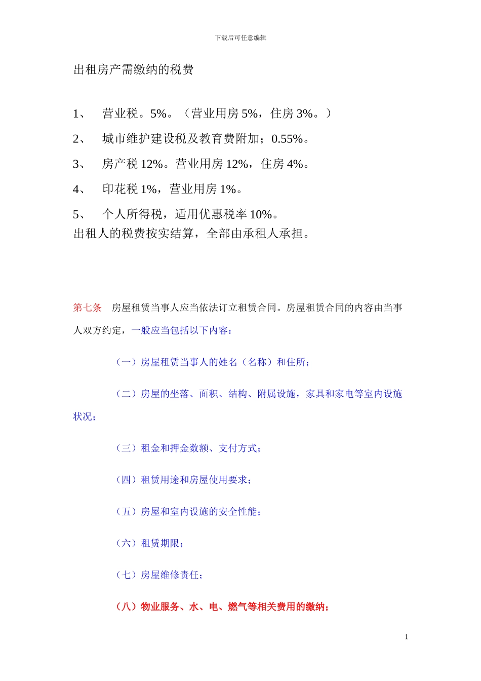 出租商铺规定及税费、合同_第1页