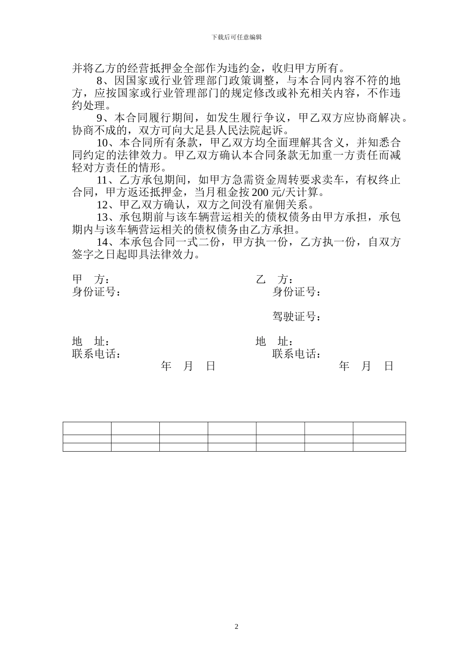出租汽车承包经营合同书_第2页