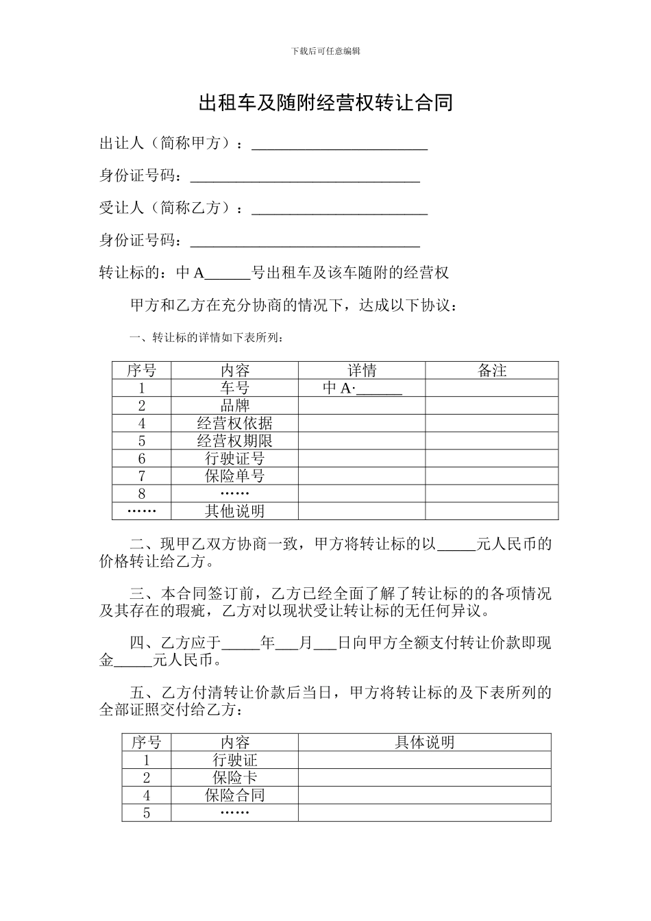 出租车经营权转让合同协议_第1页