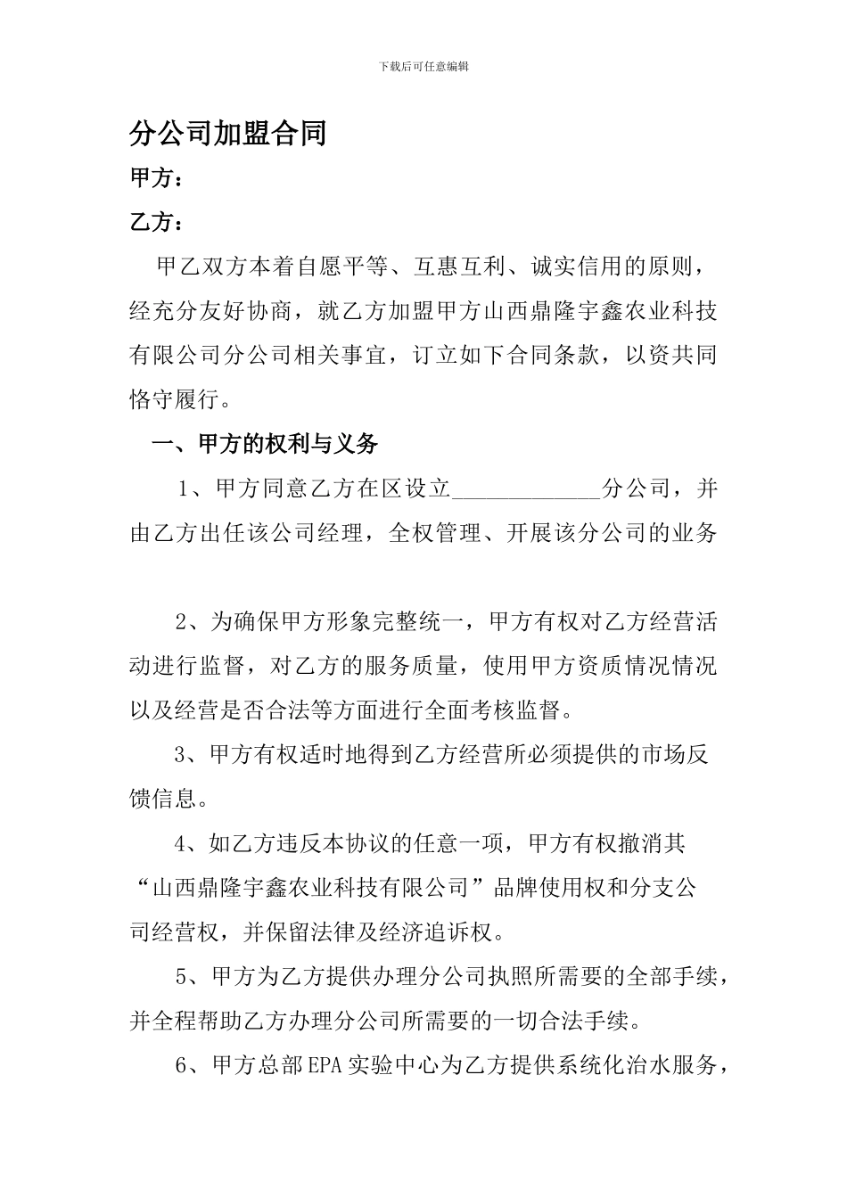 分公司加盟合同_第1页