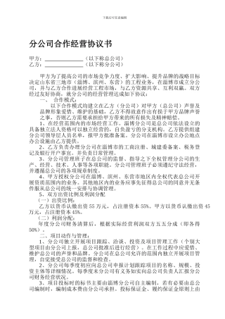 分公司合作经营协议书