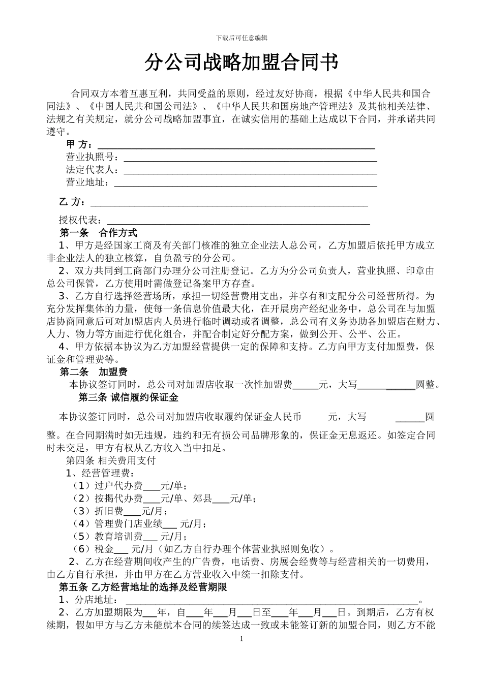 分公司战略加盟合同书_第2页