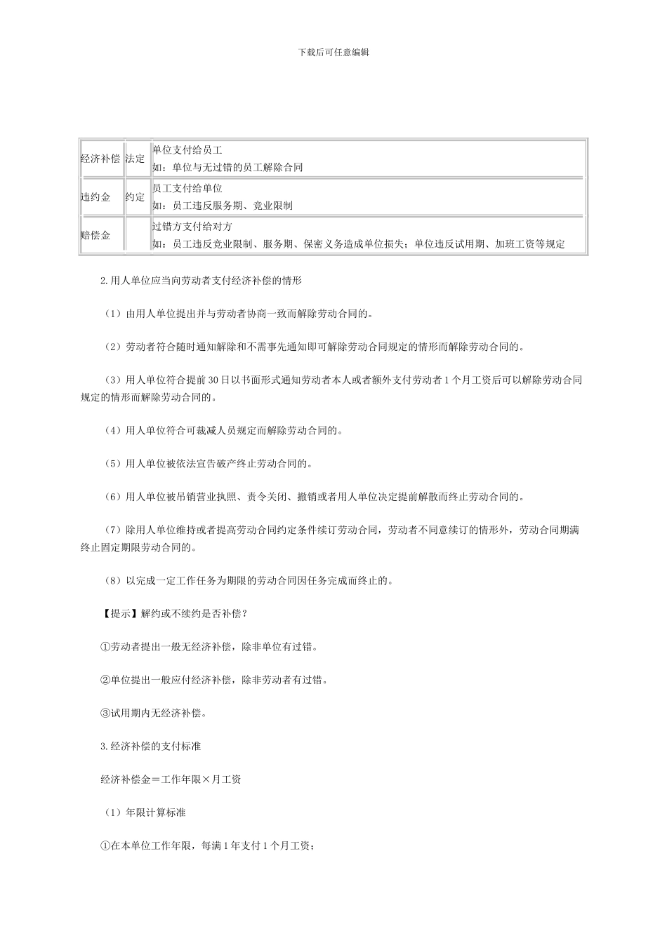 初级会计职称《经济法基础》知识点：劳动合同解除和终止的经济补偿_第1页