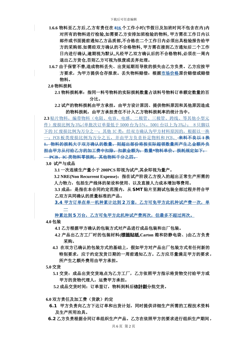 加工合同(框架--)_第2页