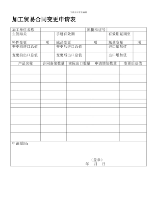 加工贸易合同变更申请表
