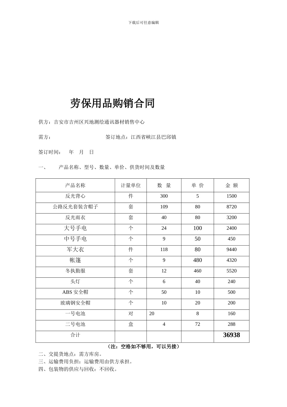 劳保用品购销合同_第1页