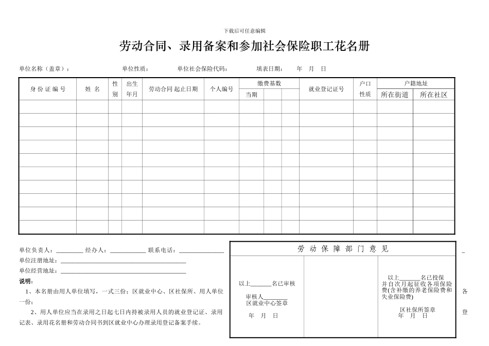 劳动合同、录用备案和参加社会保险职工花名册_第1页