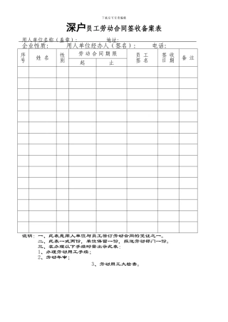 劳动合同签收登记表