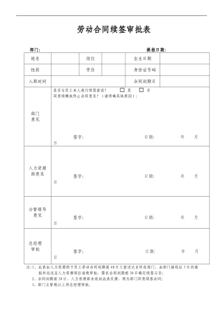 劳动合同续签审批表1