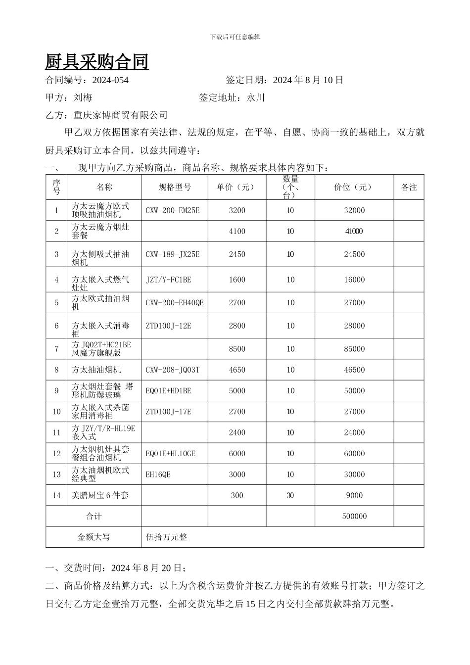 厨具采购合同_第1页