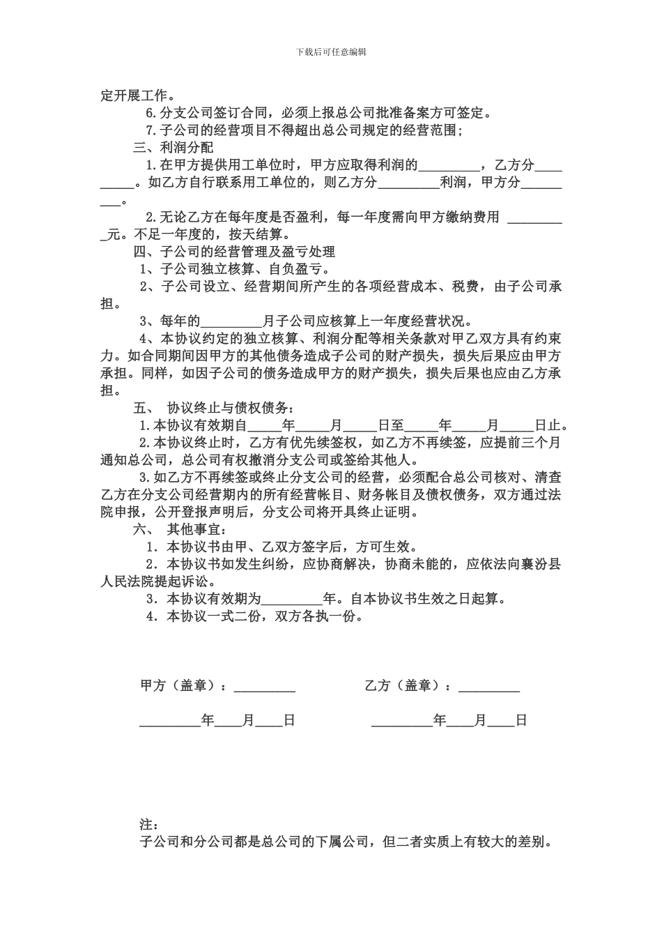 合作成立子公司协议_第2页