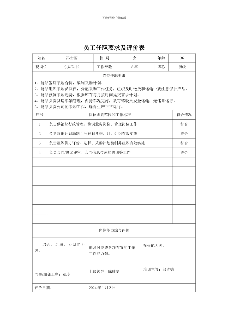 员工任职要求及评价表_第1页