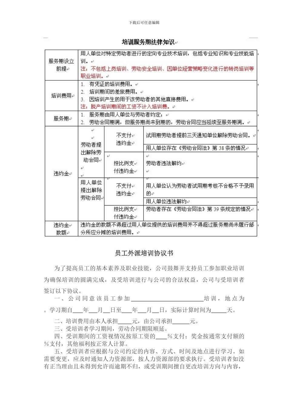 员工培训协议(例)_第3页