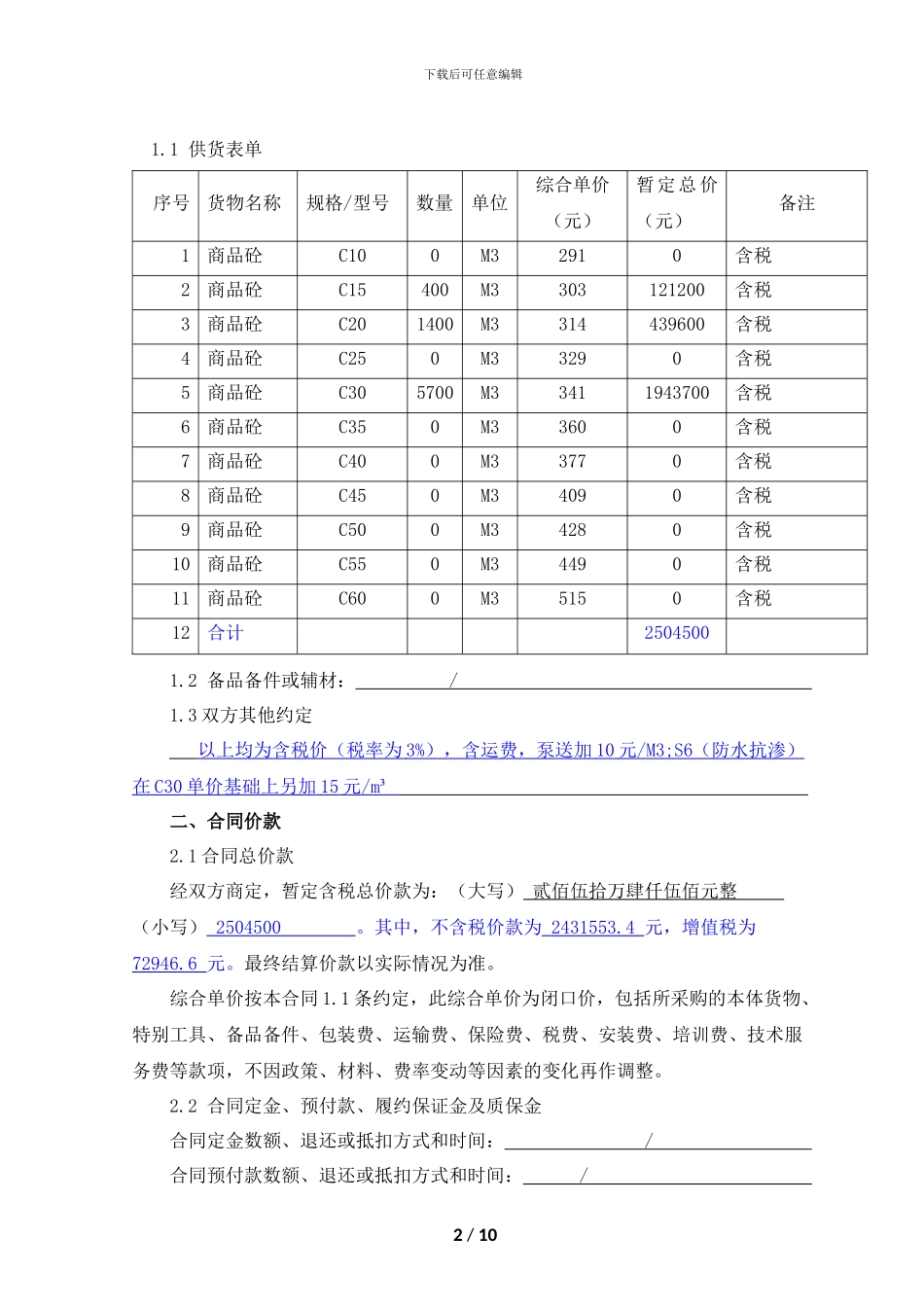 商品砼-采购合同最新版_第2页
