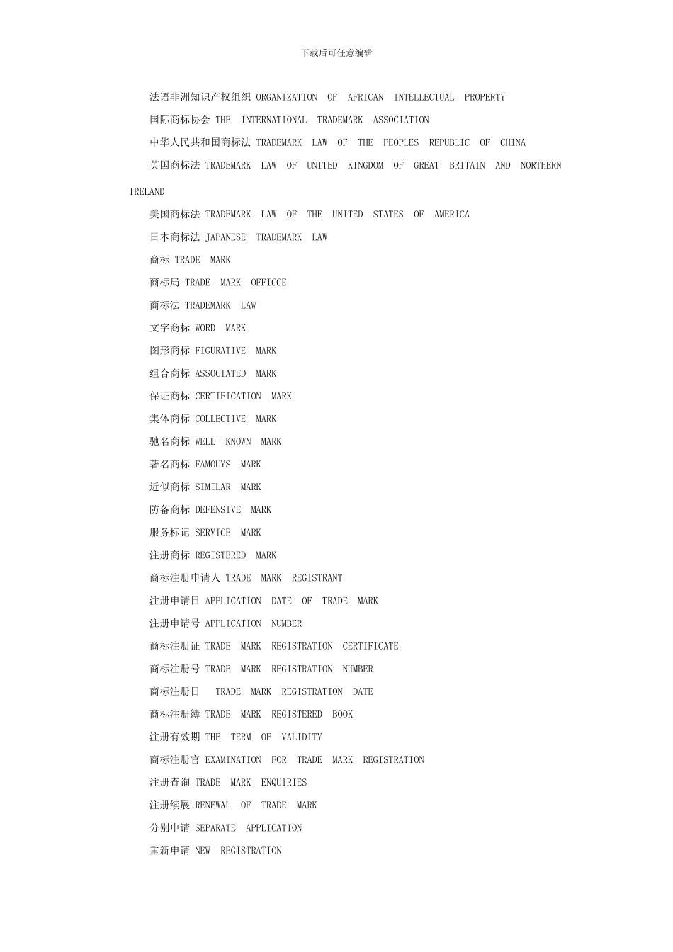 商标专利相关词汇英语翻译_第2页