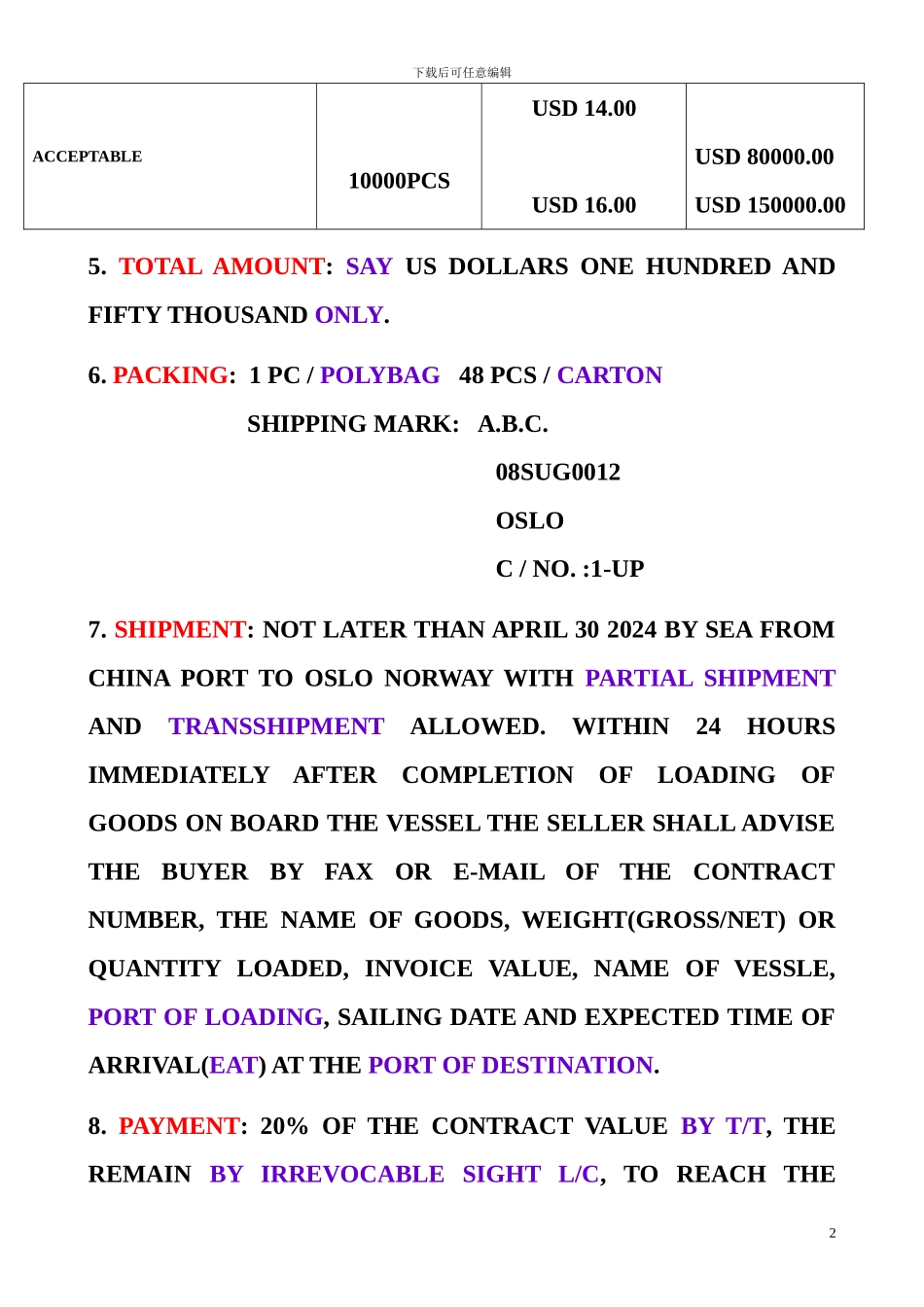 国际货物买卖合同(样本)_第2页