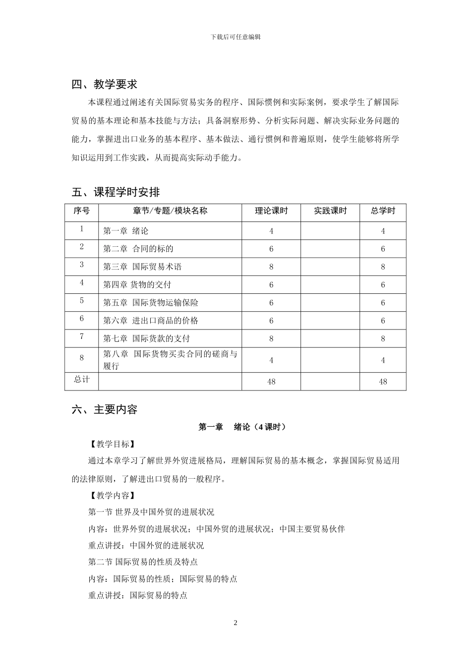 国际贸易实务教学大纲_第2页