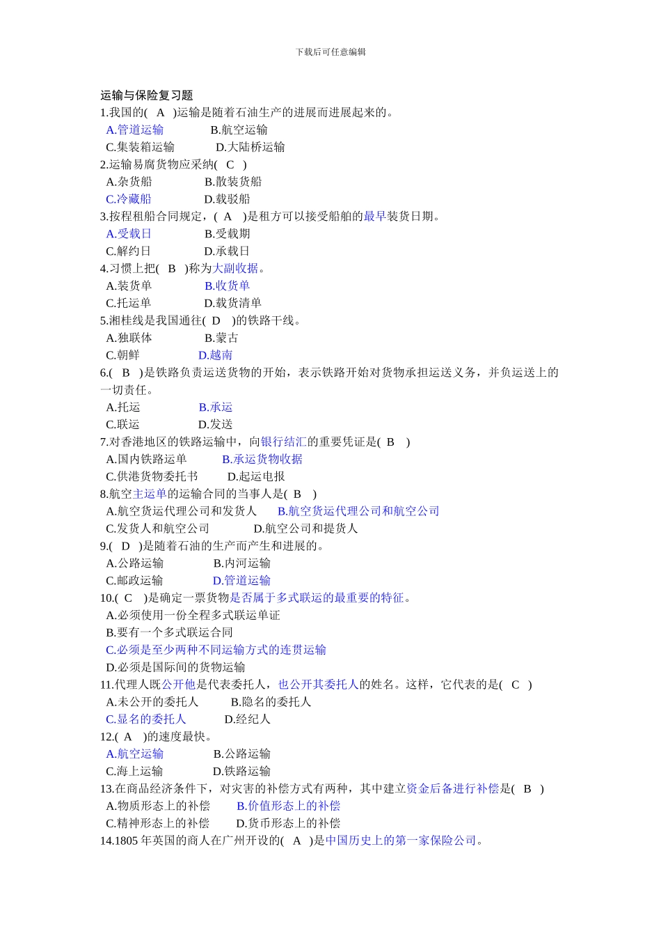 国际运输与保险复习题_第1页